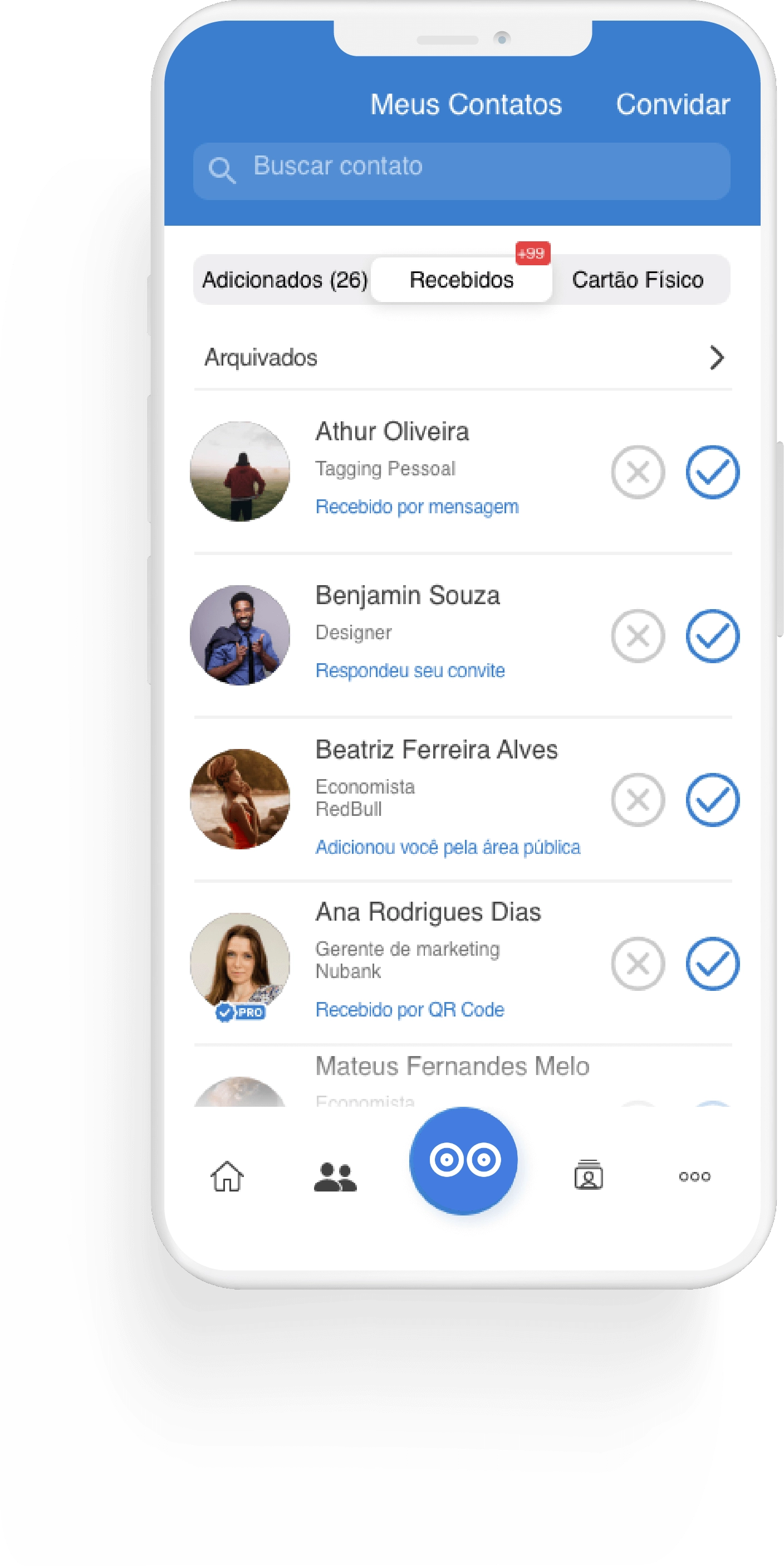 Compartilhe o seu cartão de visita com diversos contatos de uma só vez