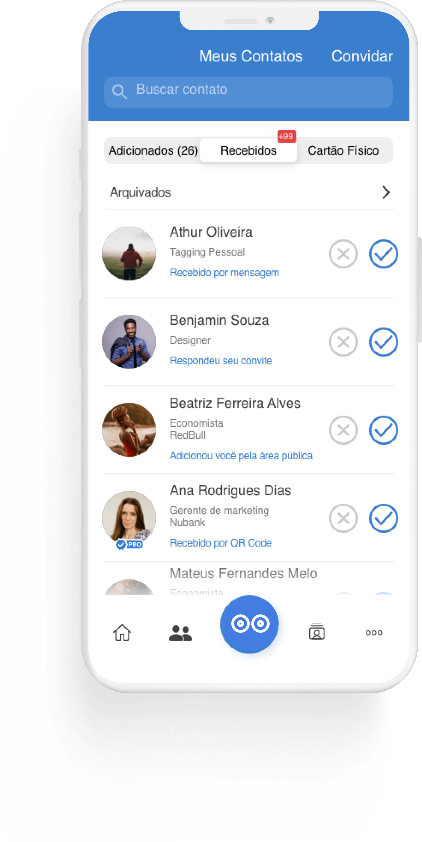 Compartilhe o seu cartão de visita com diversos contatos de uma só vez